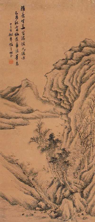 汤贻汾 已酉（1849年）作 山水 立轴